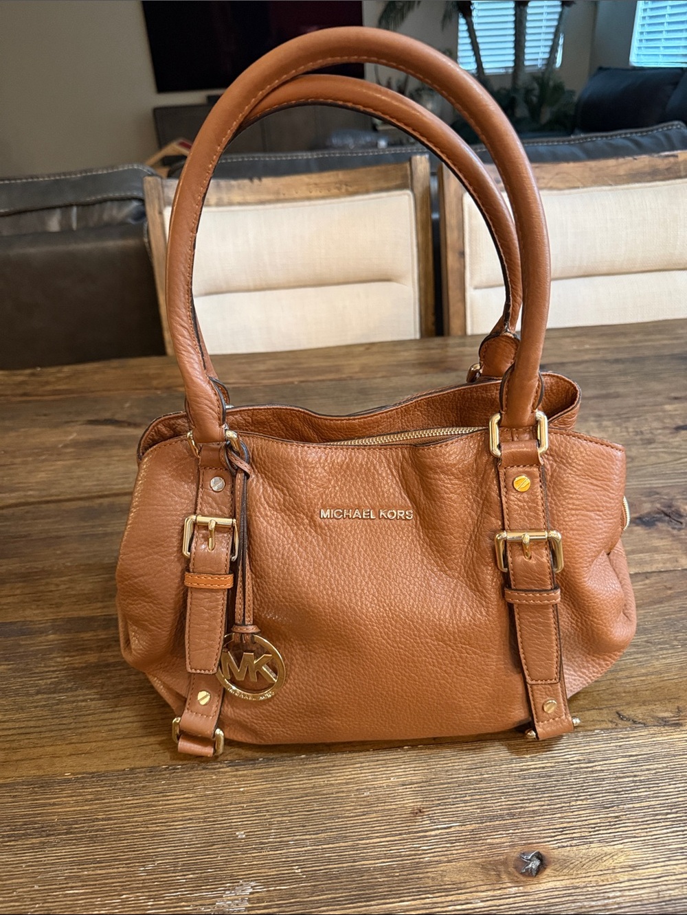 Michael Kors Tan Leather Shoulder Satchel with Gold Hardware